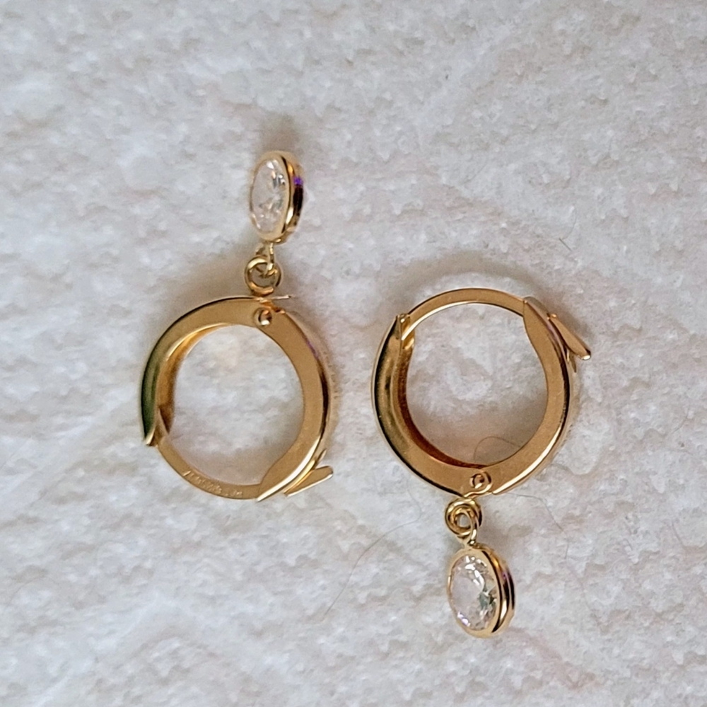 Elegant 14k Gold Hoop  Huggie Earrings with Crystal Accents